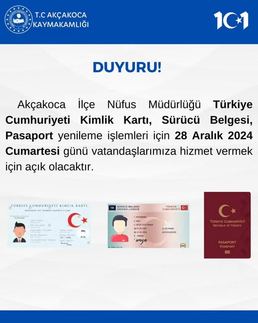 Akçakoca da,Nüfus Müdürlüğü Hafta Sonu Açık Olacak