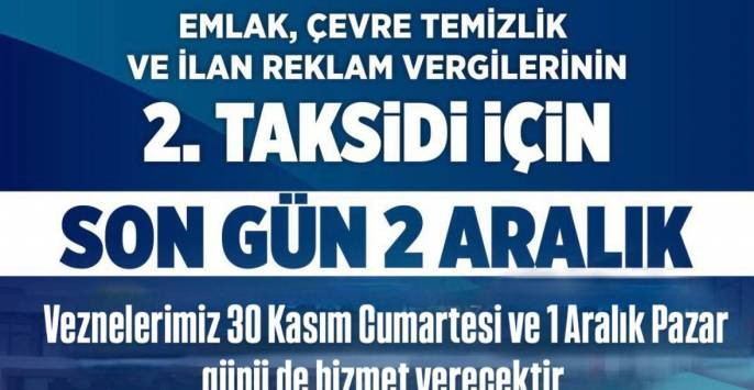 VERGİ ÖDEMELERİ İÇİN SON TARİH 2 ARALIK